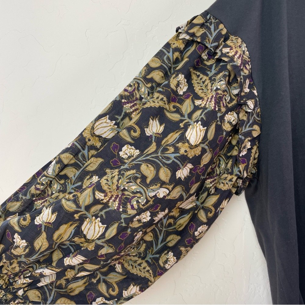 Anthropologie Plus Let Me Be Sydney Long Puff-Sleeved Black Floral Blouse Top 1X - Picture 8 of 16